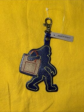 Portland Leather Goods Cobalt Blue Sasquatch  with Brown Bag Accent Purse Charm